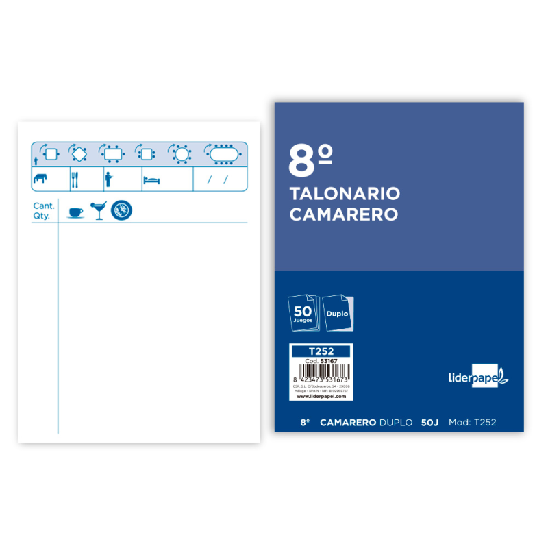 Talonario liderpapel camarero octavo original y copia t252 zig zag