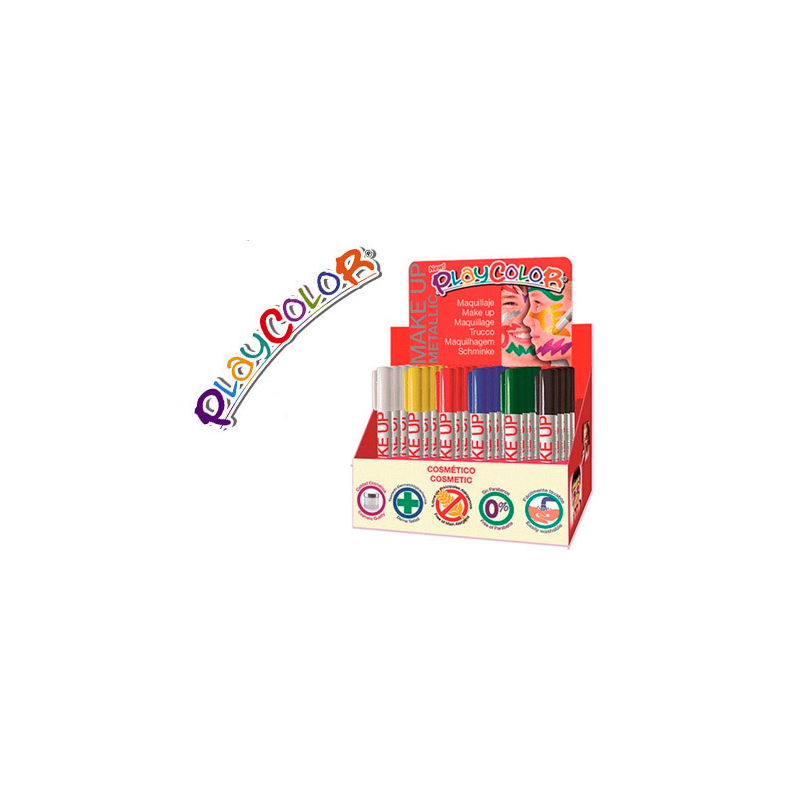 Barra de maquillaje playcolor make up metallic expositor de 24 unidades colores surtidos
