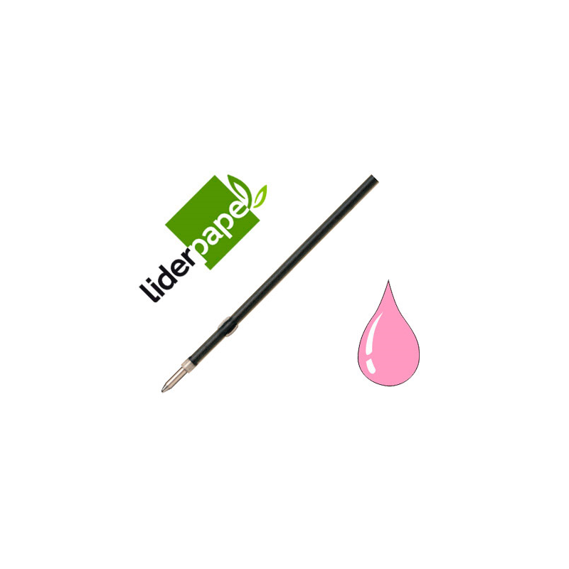 Recambio boligrafo liderpapel gummy touch retractil 1,0 mm tinta rosa bolsa de 10 unidades