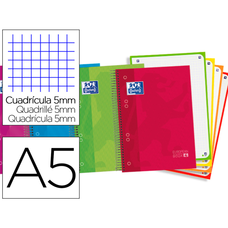 Bloc espiral oxford tapa extradura optik paper microperforado din a5 120 h 50% hojas gratis cuadros 5 mm
