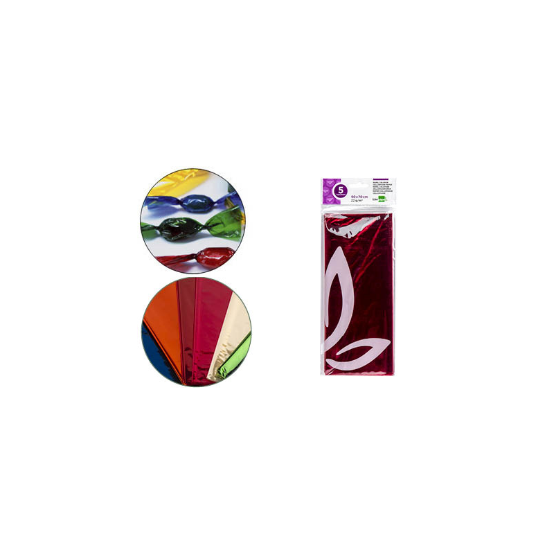Papel celofan liderpapel 50x70 cm 22g/m2 bolsa de 5 hojas rosa