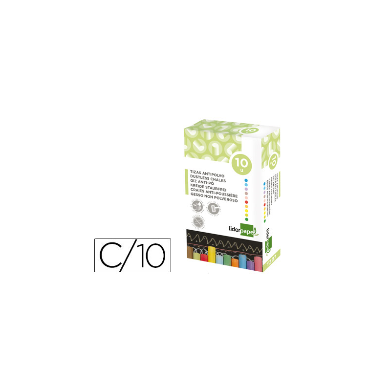 Tiza color antipolvo liderpapel caja de 10 unidades colores surtidos