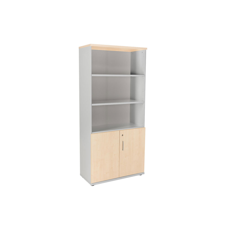 Armario rocada con cuatro estante y dos puertas inferiores serie store 195x90x45 cm acabado gris/haya