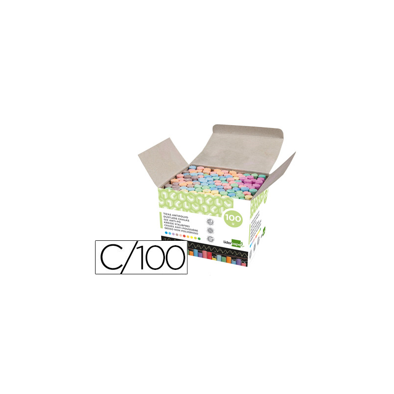 Tiza color antipolvo liderpapel caja de 100 unidades colores surtidos