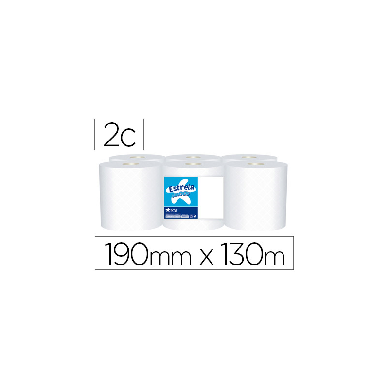 Papel secamanos amoos 2 capas 192 mm x 130 mt paquete de 6 rollos