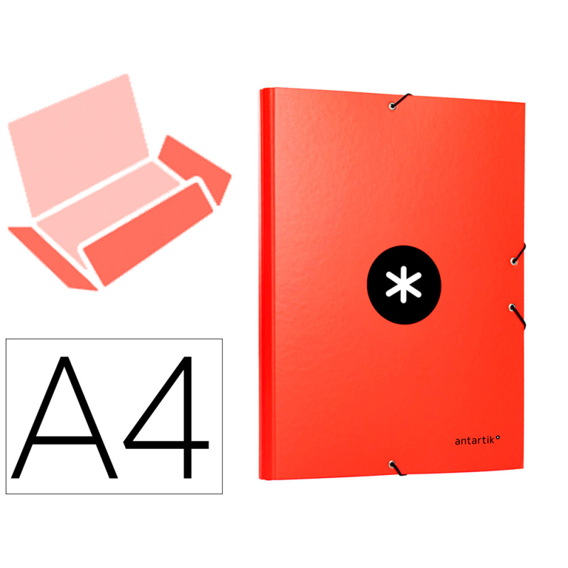 Carpeta antartik gomas tres solapas carton forrado a4 color rojo