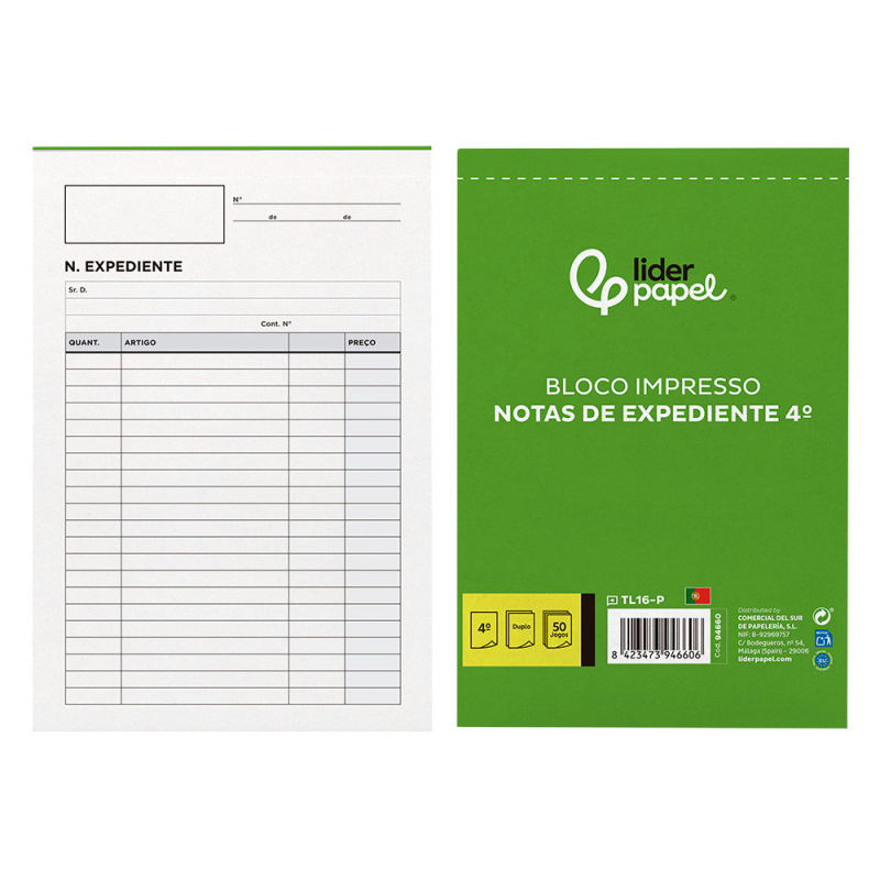 Talonario liderpapel notas de expediente cuarto duplo texto en portugues