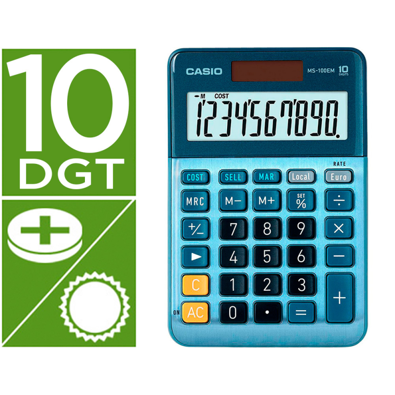 Calculadora casio ms-100em sobremesa 10 digitos tx +/- tecla color azul