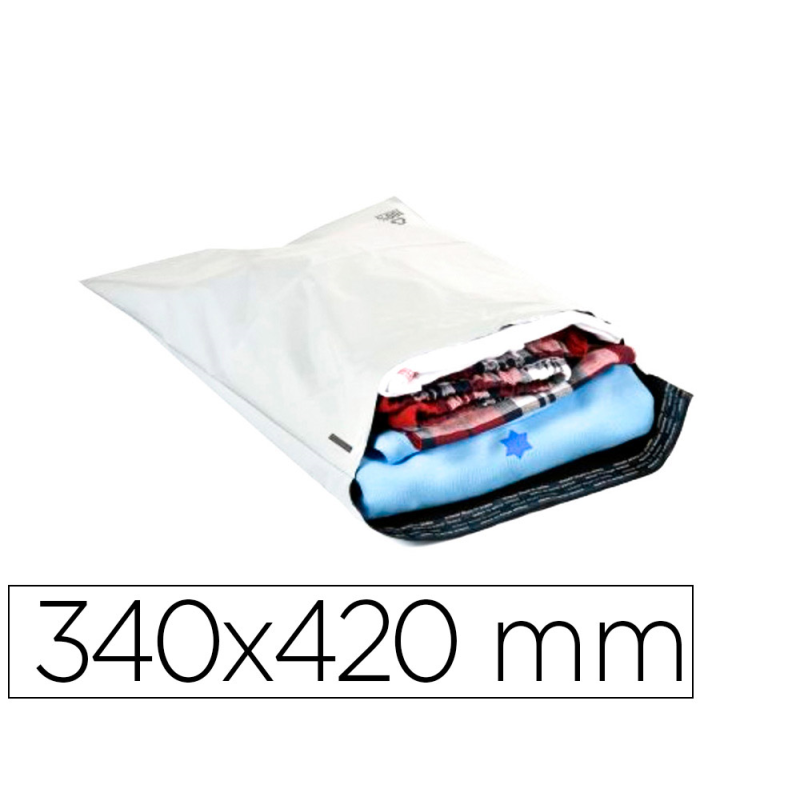 Sobre q-connect de plastico bolsa para envios 100% recicladas con autocierre color blanco 340x420 mm