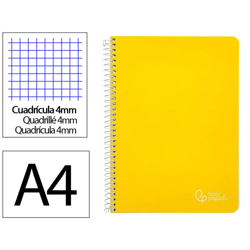 Cuaderno espiral liderpapel a4 witty tapa dura 80h 90gr cuadro 4mm con margen color amarillo