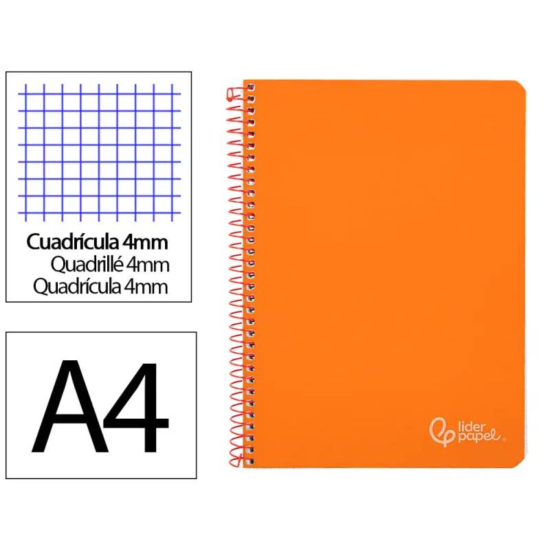 Cuaderno espiral liderpapel a4 witty tapa dura 80h 90gr cuadro 4mm con margen color naranja