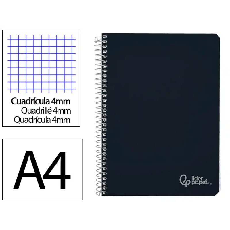 Cuaderno espiral liderpapel a4 witty tapa dura 80h 90gr cuadro 4mm con margen color negro