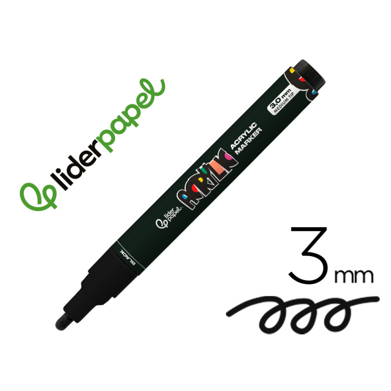 Rotulador liderpapel acrylic base agua todo tipo de superficie punta redonda 3 mm negro