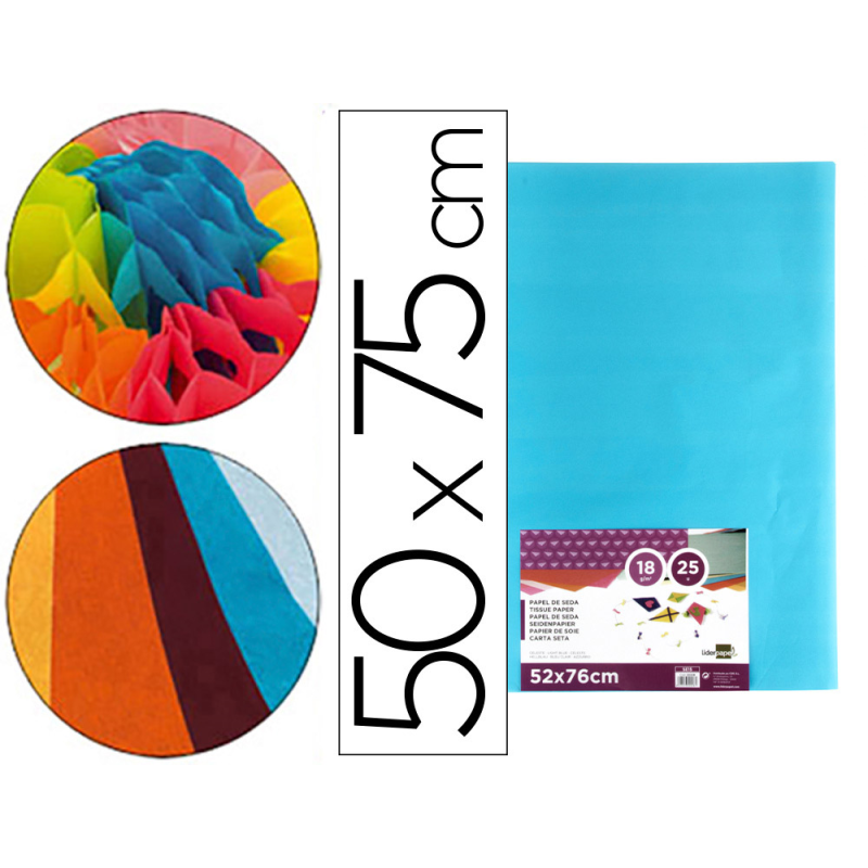Papel seda liderpapel celeste 52x76 cm 18 gr paquete de 25 hojas