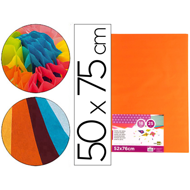 Papel seda liderpapel naranja 52x76 cm 18 gr paquete de 25 hojas