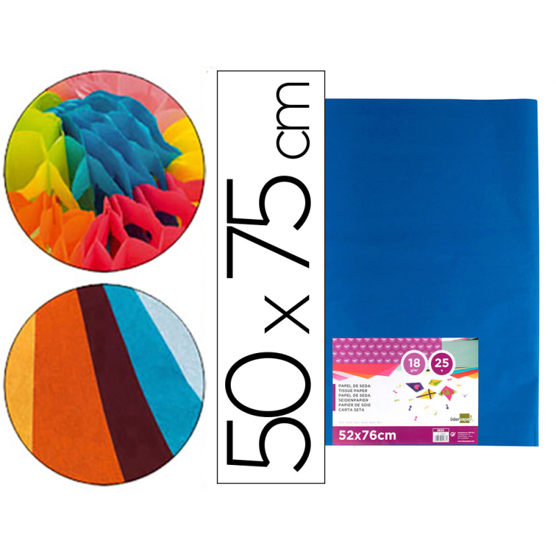 Papel seda liderpapel azul 52x76 cm 18 gr paquete de 25 hojas