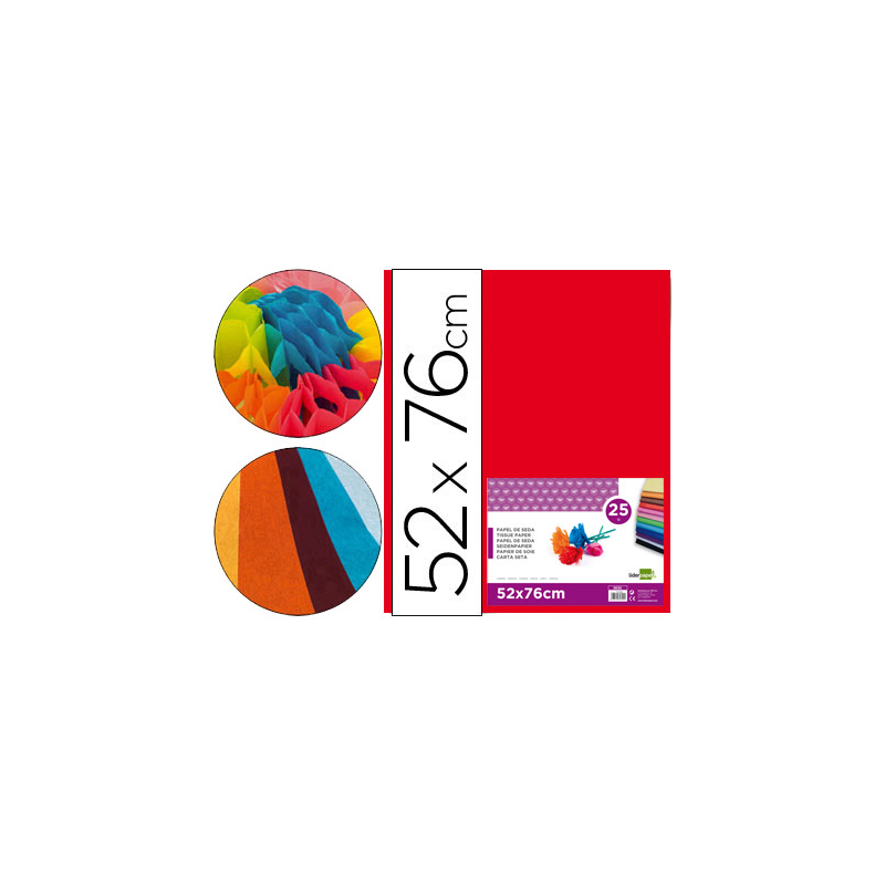 Papel seda liderpapel rojo 52x76 cm 18 gr paquete de 25 hojas