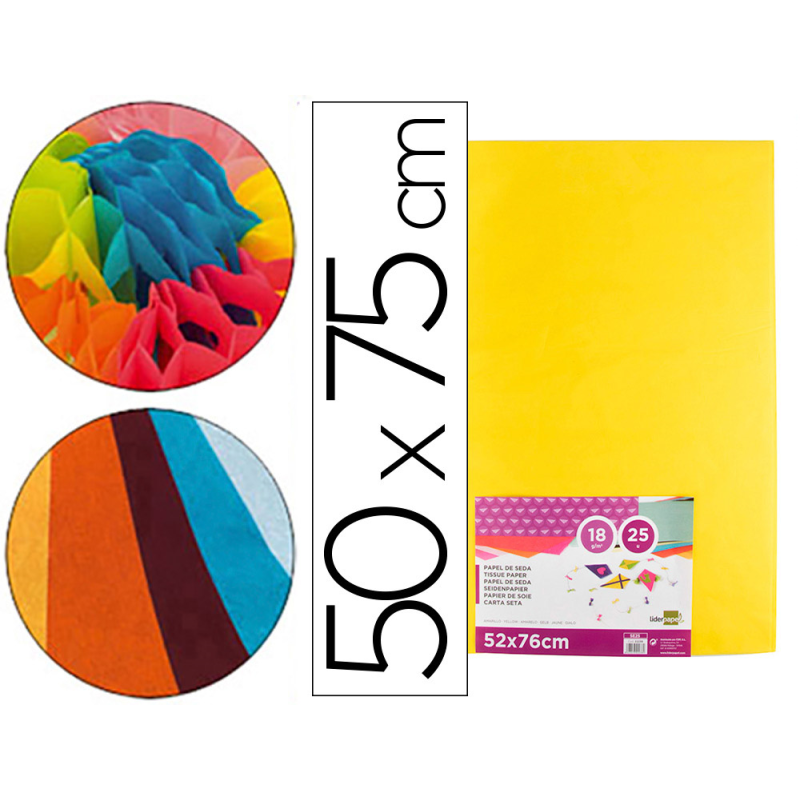Papel seda liderpapel amarillo 52x76 cm 18 gr paquete de 25 hojas
