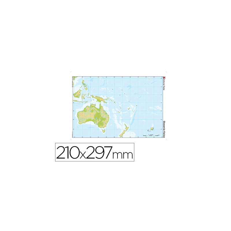 Mapa mudo color din a4 oceania fisico