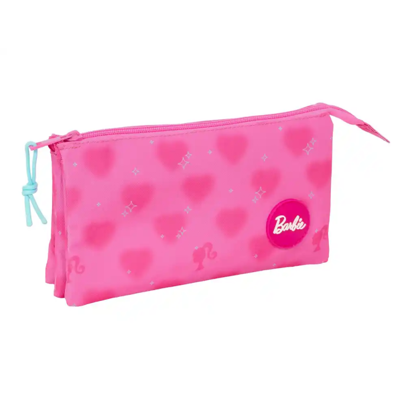 Bolso escolar portatodo safta triple barbie corazones 120x220x30 mm