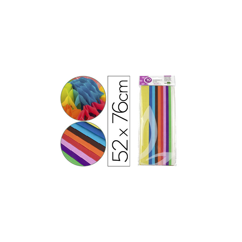 Papel seda liderpapel 52x76cm 18g/m2 bolsa de 10 hojas colores surtidos