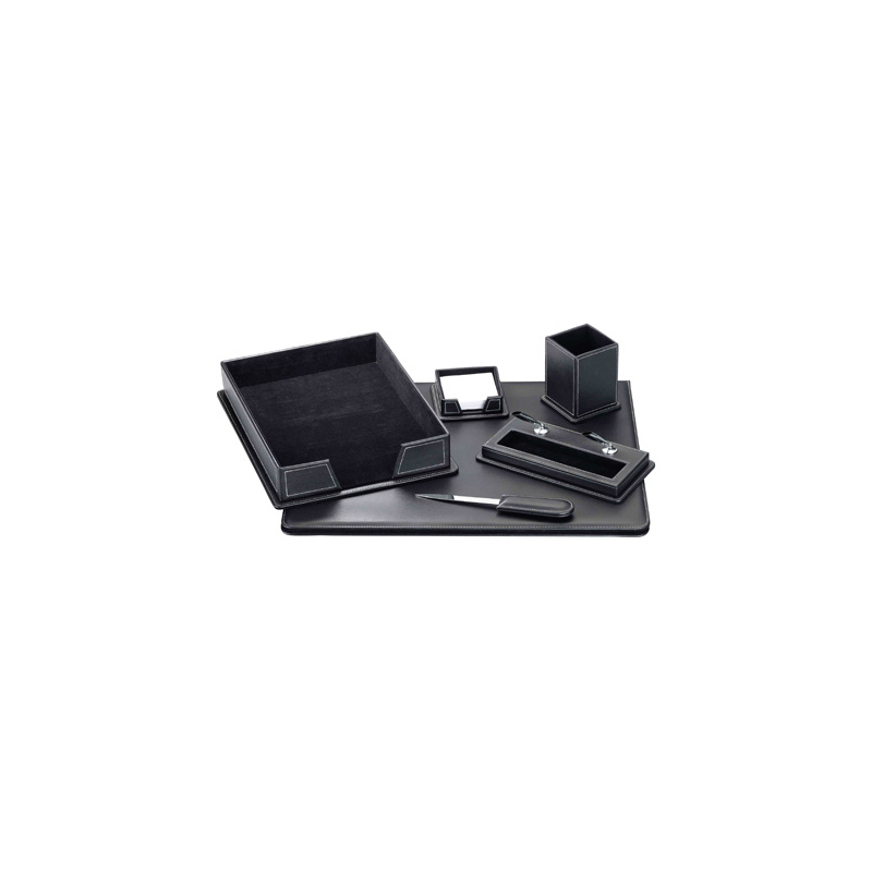 Escribania sobremesa q-connect similpiel negro juego de 6 piezas