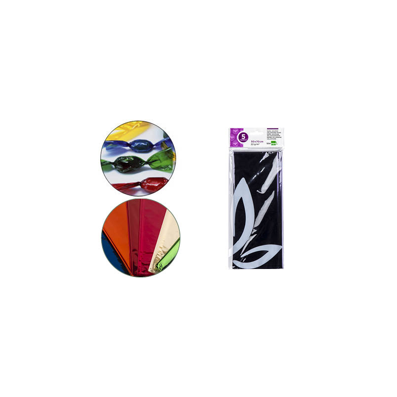 Papel celofan liderpapel 50x70 cm 22g/m2 bolsa de 5 hojas violeta