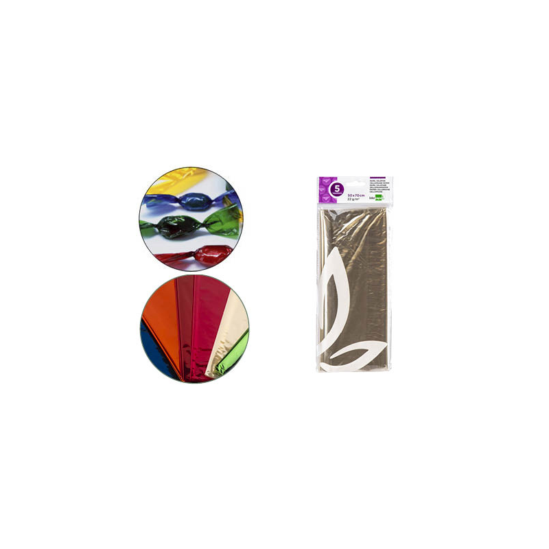 Papel celofan liderpapel 50x70 cm 22g/m2 bolsa de 5 hojas transparente