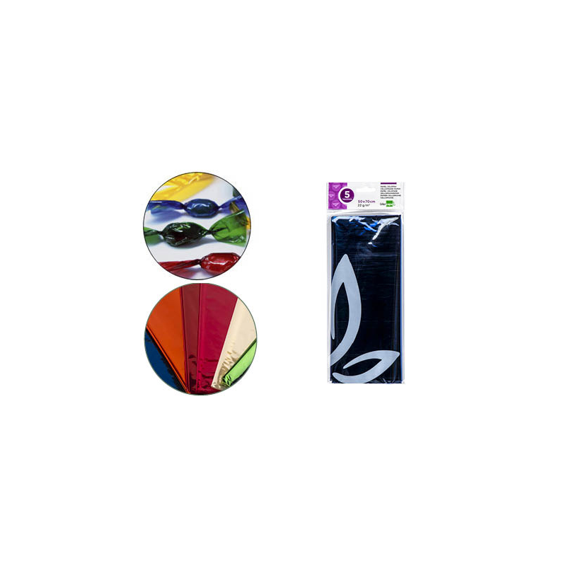 Papel celofan liderpapel 50x70 cm 22g/m2 bolsa de 5 hojas azul