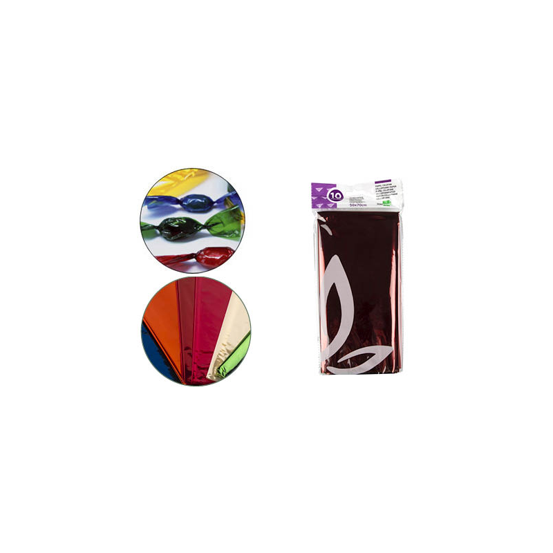 Papel celofan liderpapel 50x70 cm 22g/m2 bolsa de 10 hojas colores surtidos