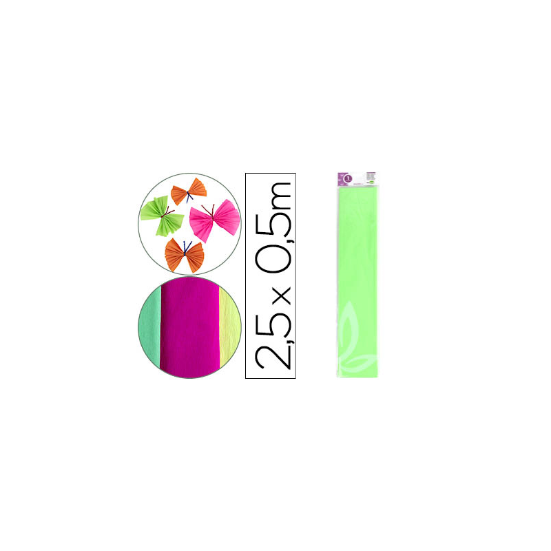 Papel crespon liderpapel 50 cm x 2,5 m 34g/m2 verde fluorescente