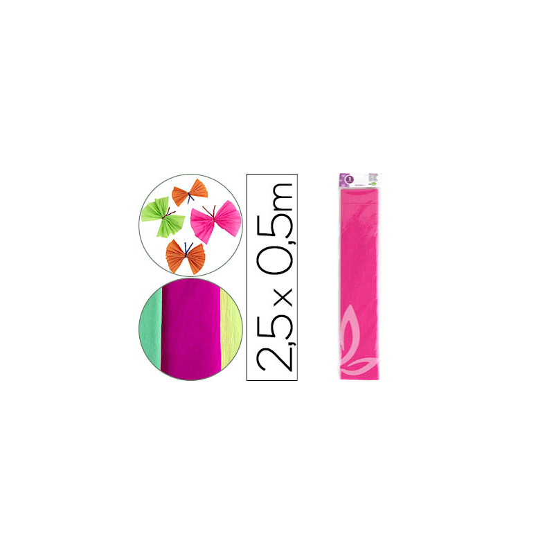 Papel crespon liderpapel 50 cm x 2,5 m 34g/m2 rosa fluorescente