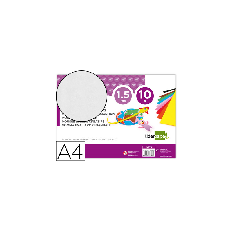Goma eva liderpapel din a4 60g/m2 espesor 1,5mm blanco paquete de 10 hojas