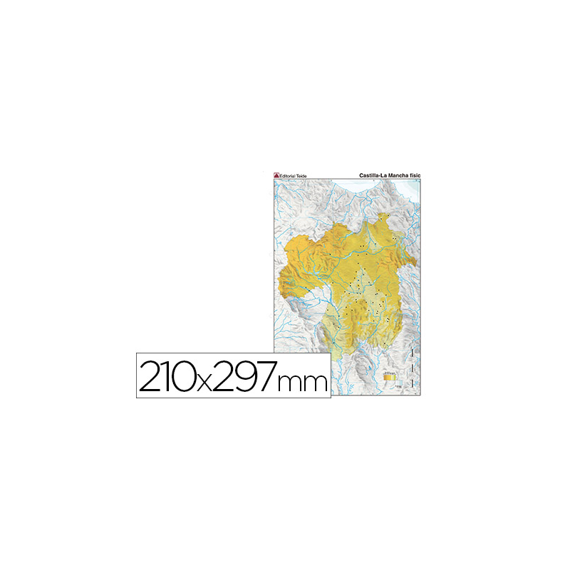 Mapa mudo color din a4 castilla-la mancha fisico