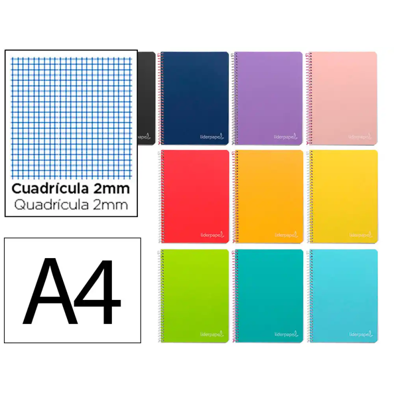 Cuaderno espiral liderpapel a4 witty tapa dura 80h 90gr milimetrado 2mm colores surtidos