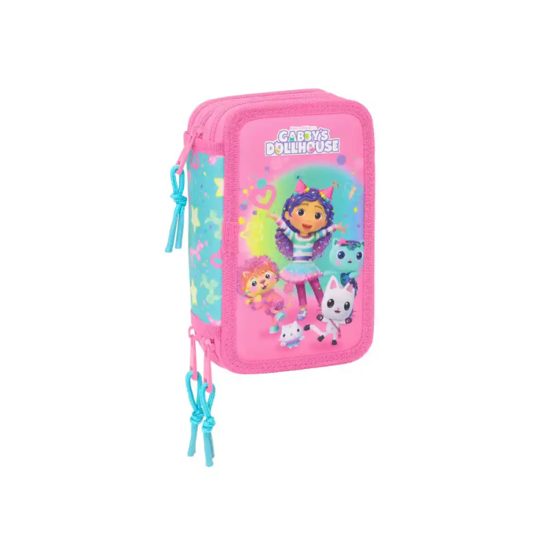 Plumier escolar safta triple 37 piezas gabby s dollhouse confetti 195x125x55 mm