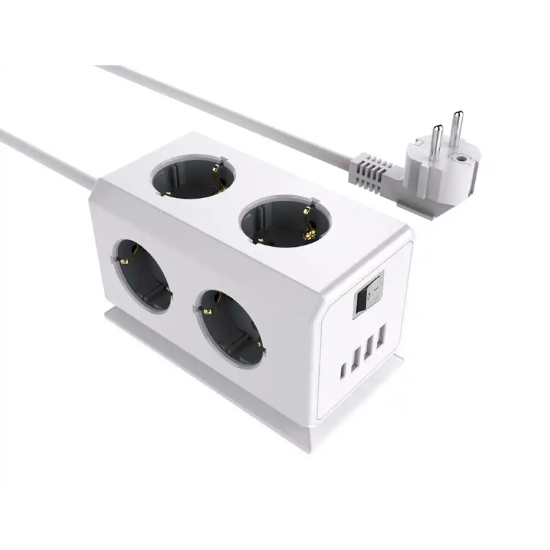 Regleta q-connect enchufe multiple 10 en 1 cable 1,4 mt 6 tomas de corriente+3 usb+1 usb tipo c 140x76x87mm