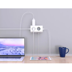 Regleta q-connect enchufe multiple 10 en 1 cable 1,4 mt 6 tomas de corriente+3 usb+1 usb tipo c 140x76x87mm