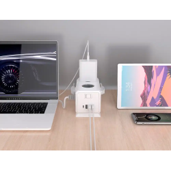 Regleta q-connect enchufe multiple 10 en 1 cable 1,4 mt 6 tomas de corriente+3 usb+1 usb tipo c 140x76x87mm