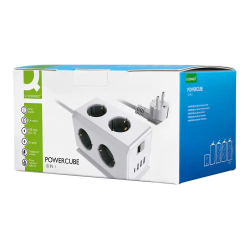 Regleta q-connect enchufe multiple 10 en 1 cable 1,4 mt 6 tomas de corriente+3 usb+1 usb tipo c 140x76x87mm