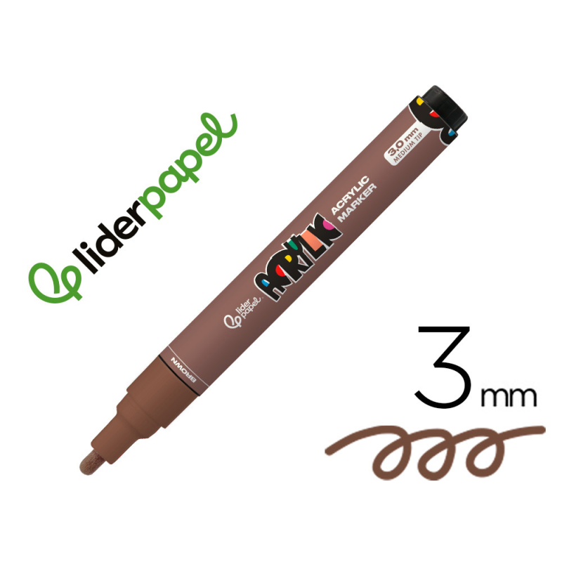 Rotulador liderpapel acrylic base agua todo tipo de superficie punta redonda 3 mm marron