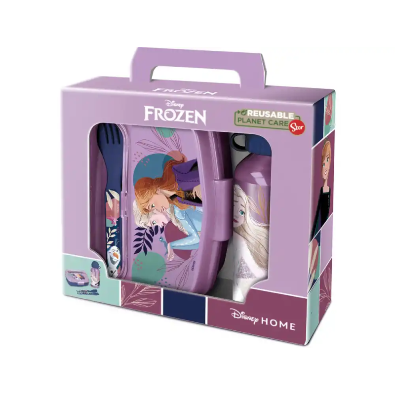 Set de botella portaliquidos y sandwichera safta + cubiertos frozen ice magic 180x210x70 mm