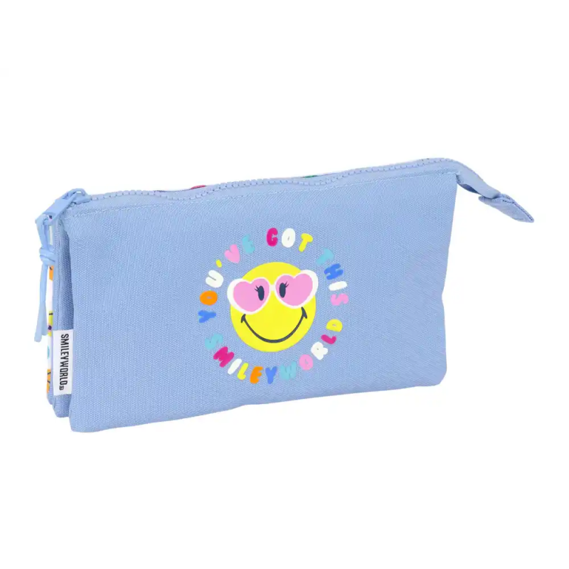 Bolso escolar portatodo safta triple reciclado smiley world joyful 120x220x30 mm