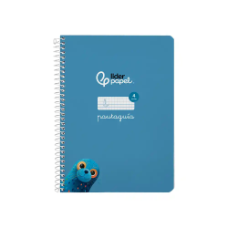 Cuaderno espiral liderpapel a5 pautaguia tapa dura 80h 90 gr cuadro pautado 4mm color azul