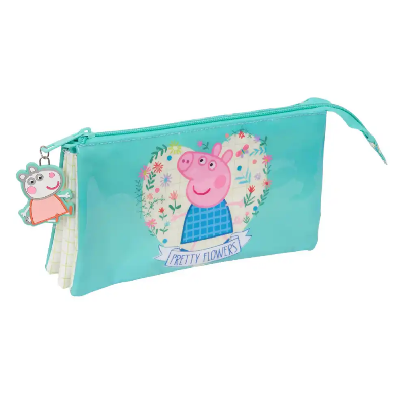 Bolso escolar portatodo safta triple peppa pig pretty flowers 120x220x30 mm