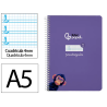 Cuaderno espiral liderpapel a5 pautaguia tapa dura 80h 90gr cuadro pautado 4mm color lila
