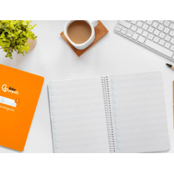 Cuaderno espiral liderpapel a5 pautaguia tapa dura 80h 90gr cuadro pautado 4mm color naranja