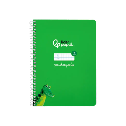 Cuaderno espiral liderpapel a5 pautaguia tapa dura 80h 90gr cuadro pautado 4mm color verde