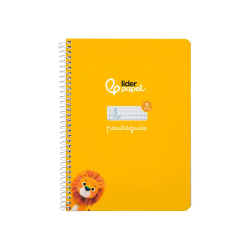 Cuaderno espiral liderpapel a5 pautaguia tapa dura 80h 90 gr cuadro pautado 5mm color amarillo