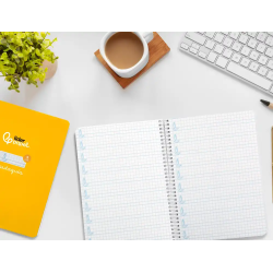 Cuaderno espiral liderpapel a5 pautaguia tapa dura 80h 90 gr cuadro pautado 5mm color amarillo
